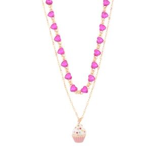 Betsey Johnson Cupcake Crystal Heart Layered Necklace New